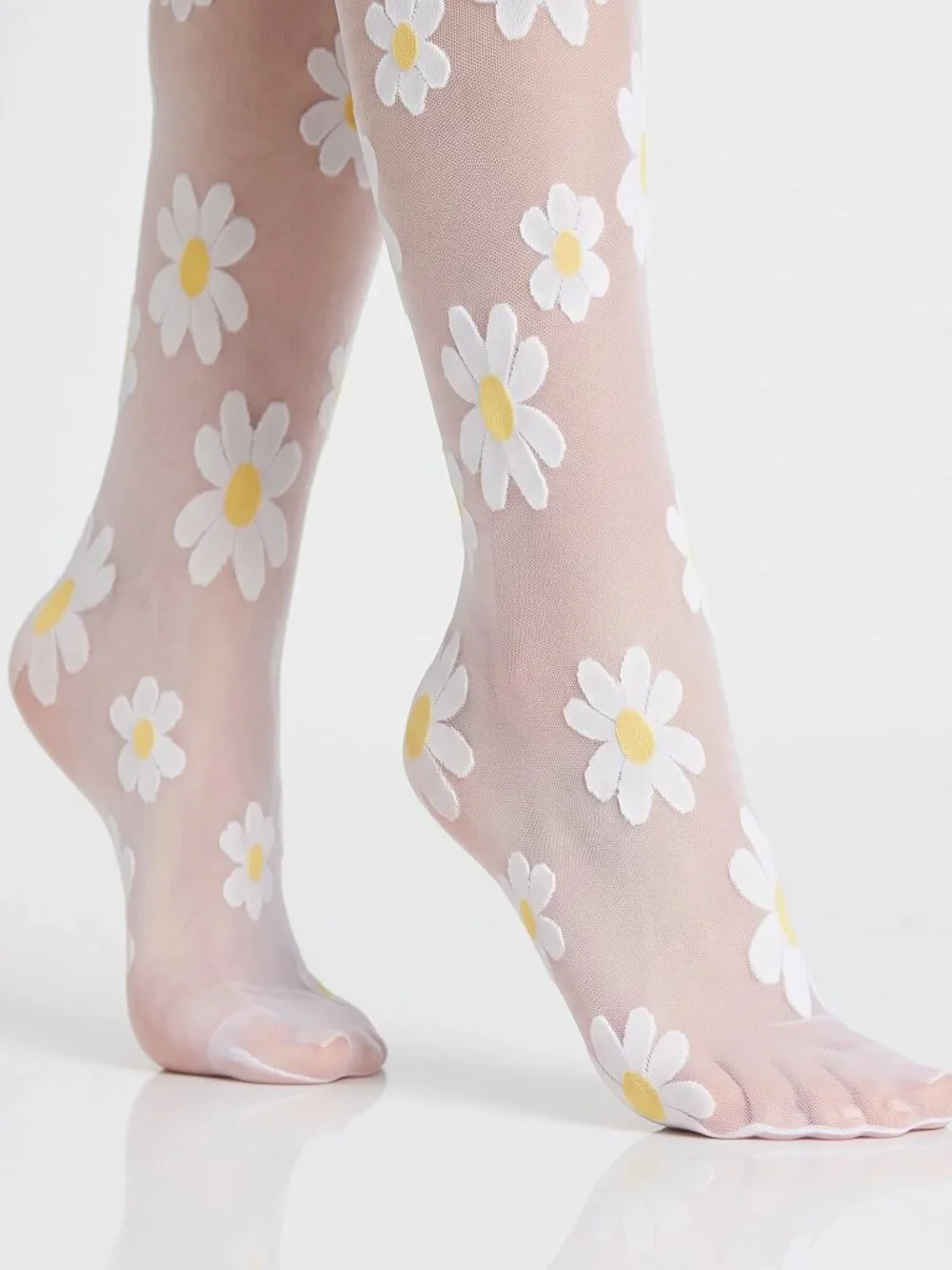 Daisy Patterned Sheer Tights Floral Pantyhose Cottagecore Rave NEW OS